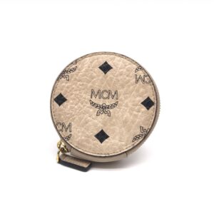 MCM Beige round coin purse with keychain